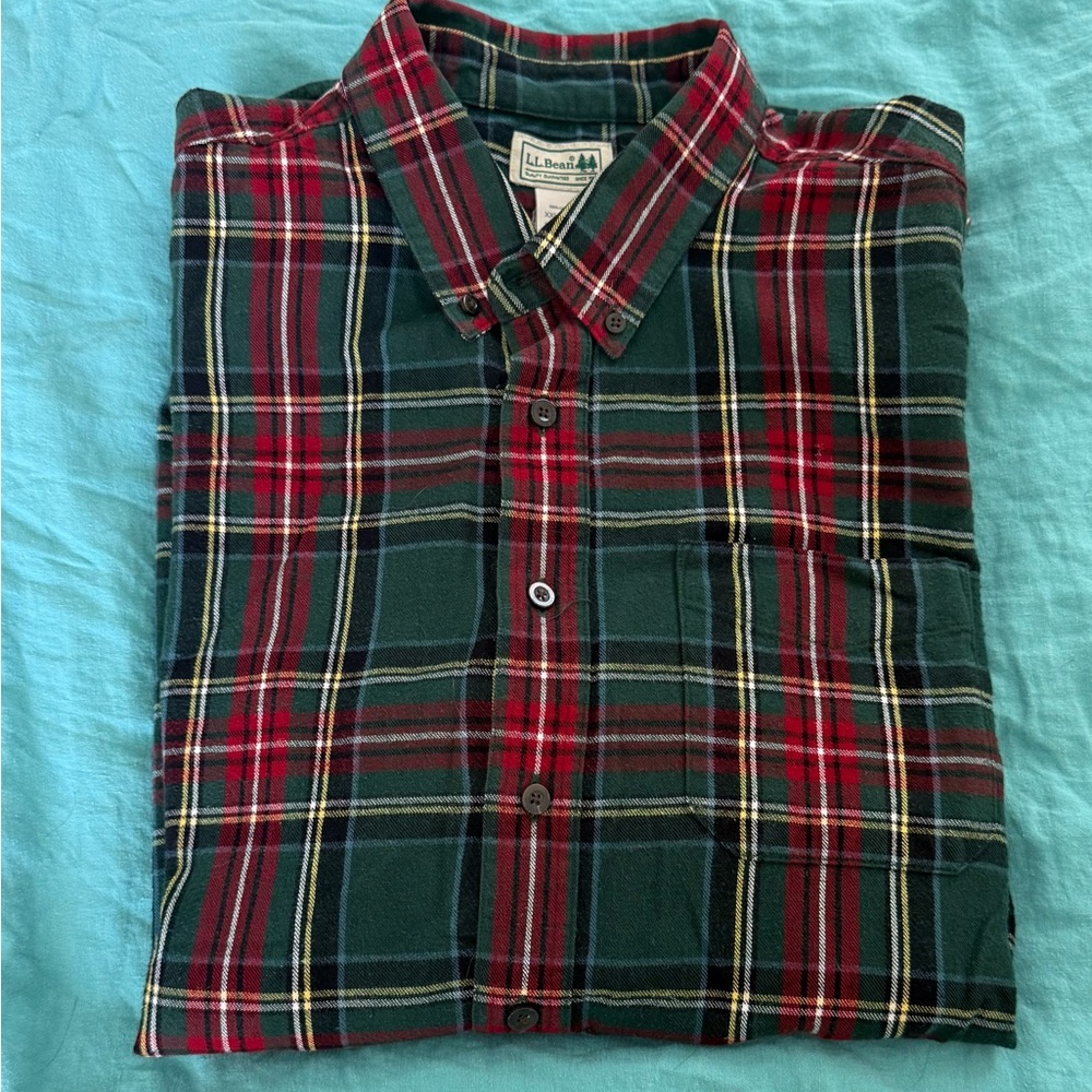 L.L. Bean Men's Red and Green Plaid Button Down Shirt